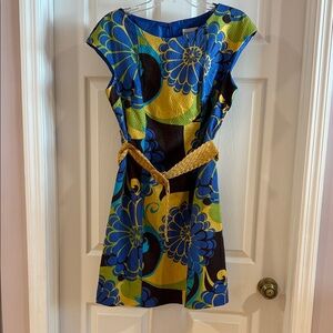 Robbie Bee Blue and Yellow Floral Midi Dress